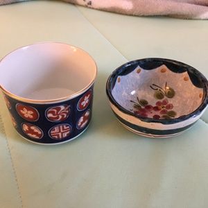 2 Trinket Dishes, Japan Japanese Cup, Small Painted Bowl, 3” Diameter, Blue